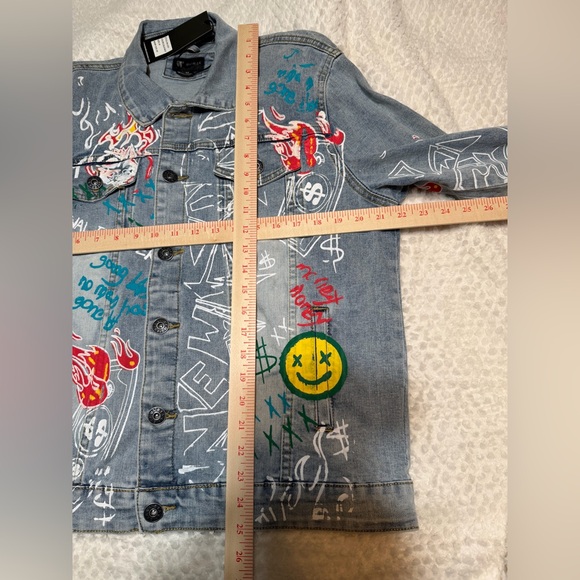 NEW Waimea Denim Jean Jacket Mens M Paint Splatter Streetwear Urban Hip Hop 90s - Picture 11 of 16